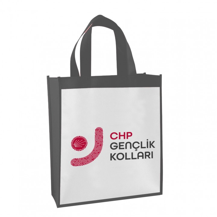 CHP Logolu Kırmızı Biyeli Nonwoven Elyaf Çanta 25x35 cm Körüklü El Saplı Promosyon Model
